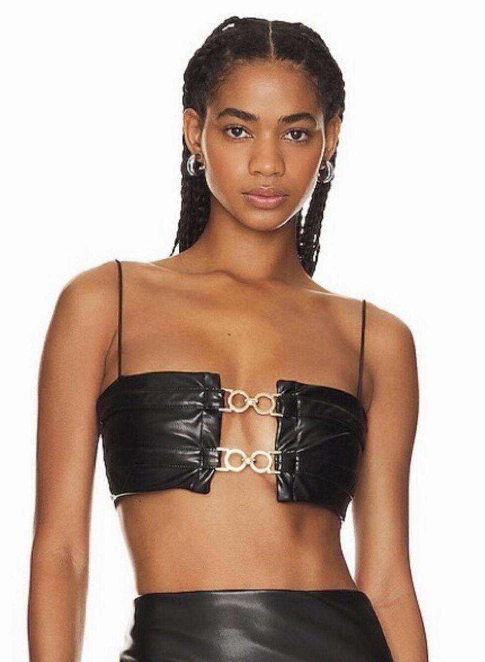 NWT Nookie Drama Faux Leather Crop Top •L• Bustier Tank Bandeau Black Gold $125